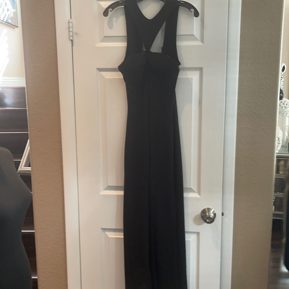 Woman long black dress a custom made size small t  cross back With a bra front